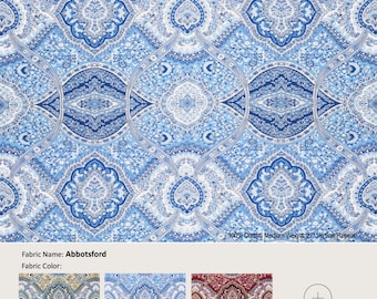 Abbotsford; 3 Colors; Vintage Paisley Floral; Cotton Curtain, Valance; Extra width & Length, Pleated, Lined Drapery Panel offered as upgrade