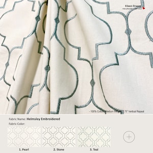 Helmsley Embroidered; 12 Colors; Trellis Lattice Gate Ivory Natural; Cotton Curtain, Valance; Pleated, Lined Drapery offered as upgrades