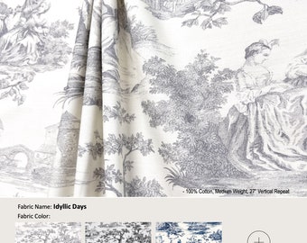 Idyllische dagen; 4 kleuren; Vintage landelijke Franse Toile Victoriaans; Katoenen gordijn, volant; Geplooid, gevoerd draperiepaneel aangeboden als upgrades
