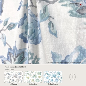 Etheria Floral; 5 Colors; Watercolor Flower White; Cotton Blend Curtain, Valance; Extra width, Pleated, Lined Drapery offered as upgrades