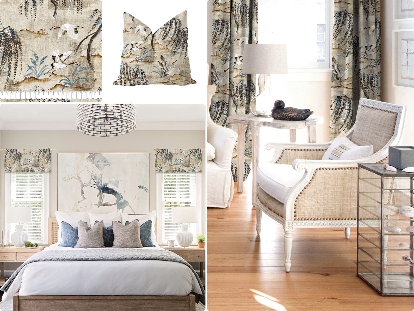 Tancho Color Parchment Asian Toile Hills Crane Bird Cream Etsy