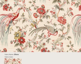 Olana; Color Petal; Bird Phoenix Floral Flower; Cotton Curtain, Valance; Pleated, Lined Drapery Panel offered as upgrades
