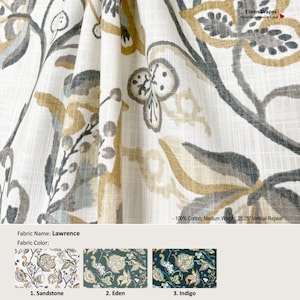 Lawrence; 3 Colors; Richloom Floral Flower; Cotton Curtain, Valance; Extra width & Length, Pleated, Lined Drapery Panel offered as upgrades