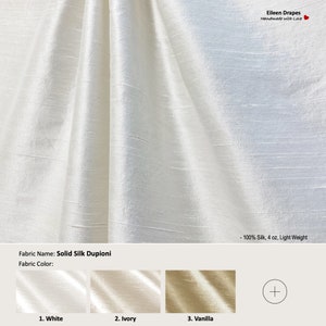 Solid Silk Dupioni; 21 Colors; Lightweight; Custom Curtain, Valance; Extra width & Length, Pleated, Lined Drapery Panel offered as upgrades