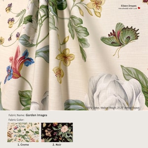 Garden Images; 2 Colors; Floral Flower Rose Butterfly; Cotton Curtain Valance; Extra width, Pleated, Lined Drapery Panel offered as upgrades