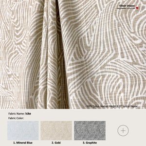 Icke; 4 Colors Mineral Blue Gobi Graphite Ink; Zebra Geometric; Cotton Curtain, Valance; Pleated, Lined Drapery Panel offered as upgrades