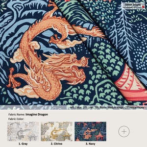 Imagine Dragon; 5 colori; Pagoda asiatica orientale chinoiserie; Tenda in misto lino, mantovana; Pannello drappeggiato plissettato e foderato offerto come upgrade