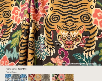 Tiger Eye; 3 Colors; Tibet Tiger Flower; Cotton Curtain, Valance; Extra width & Length, Pleated, Lined Drapery Panel offered as upgrades