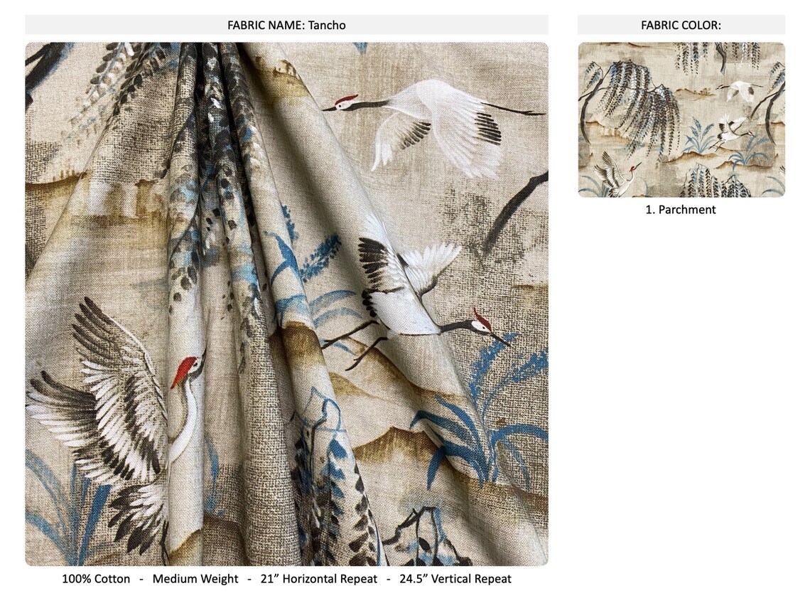 Tancho Color Parchment Asian Toile Hills Crane Bird Cream Etsy