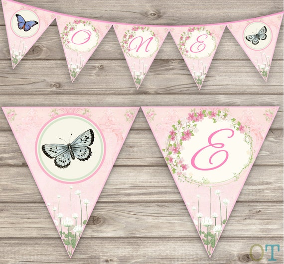 Items similar to Butterfly Banner Printable Personalized Banner Pink