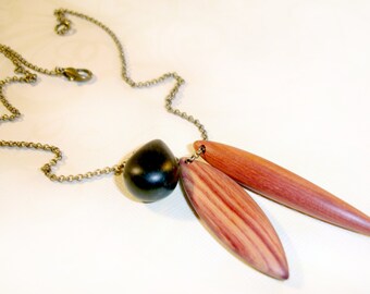 Cluster Necklace - Ebony, Tulipwood, and Redheart