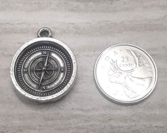 1X Big Compass Pendant, Silver Compass Pendant