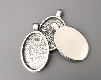 1X Pewter Pendant Oval Tray Base Settings Match 15X13mm Cabochon