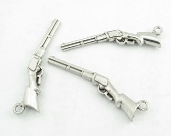 2X Shotgun Antique Nickel / Silver Charm Pendant Finding