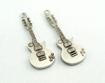 Electric Guitar Charms Pendant Findings, Lead Free Pewter Metal SKU#PMS0002 QTY:2