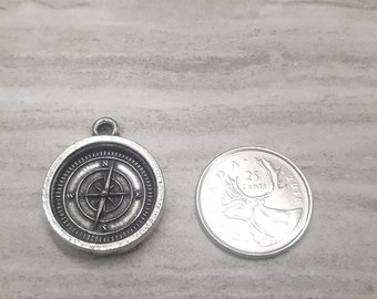 Compass Pendant, Pewter Compass Charms