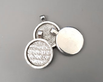 1X Pewter Pendant Tray Base Settings Match 12mm Cabochon