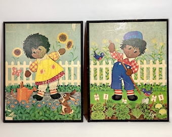Vintage Raggedy Ann and Andy Wall Plaques