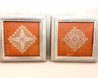 Set of Framed Doilies, Farmhouse Wall Decor