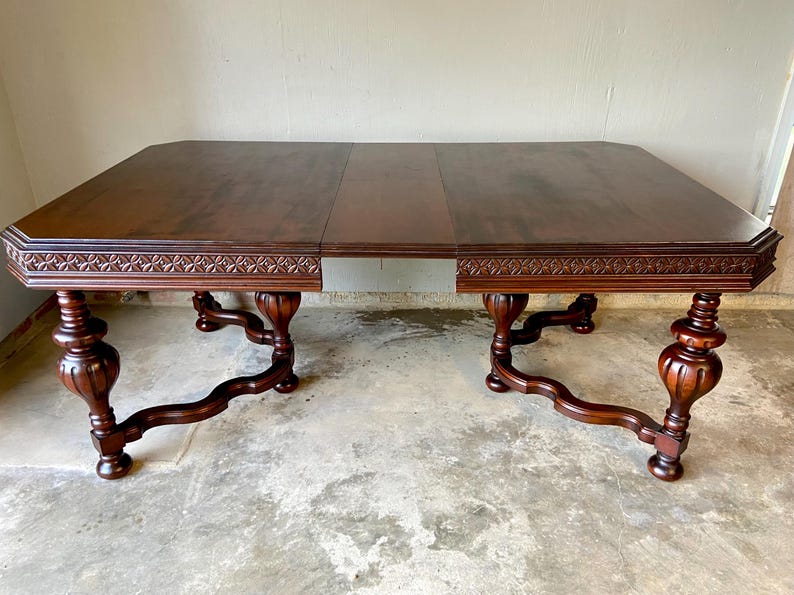 Antique Jacobean Style Dining Table With Leaf-solid Wood Carved Detail ...