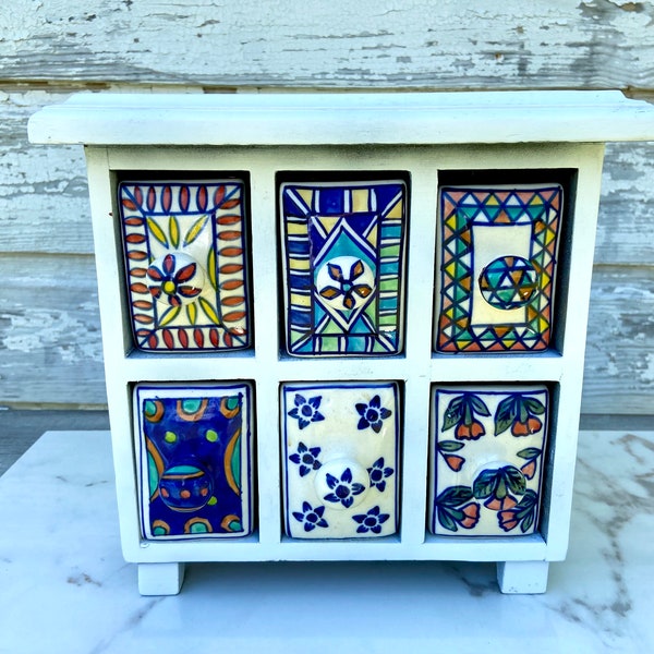 Wood and Ceramic Organizer Drawers, Spice, Tea Storage