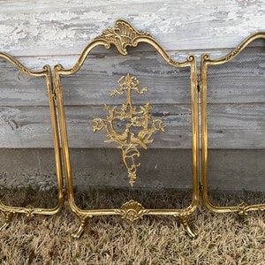 Vintage Brass Tri-Fold Fireplace Screen