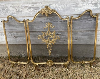 Vintage Brass Tri-Fold Fireplace Screen