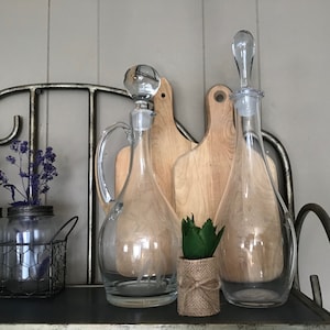 Etched Glass Liquor Decanters With Stoppers
