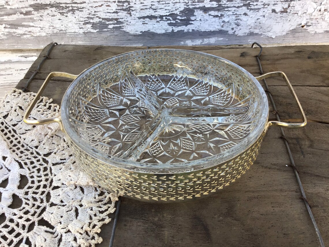 Vintage Crystal Divided Relish Dish With Stand Etsy