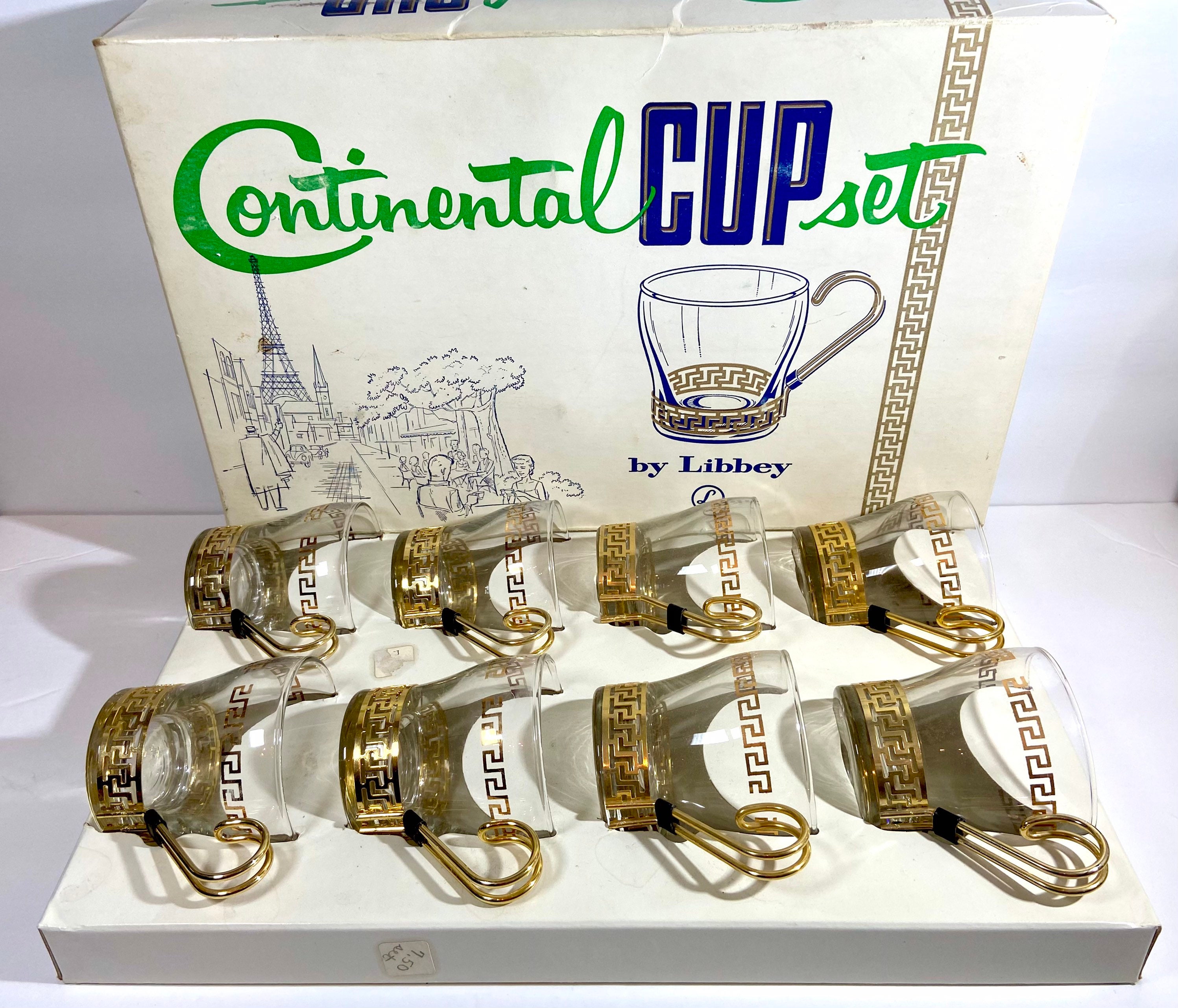 Vintage Continental Set by Libbey Glass Co. Cup Metal Holders