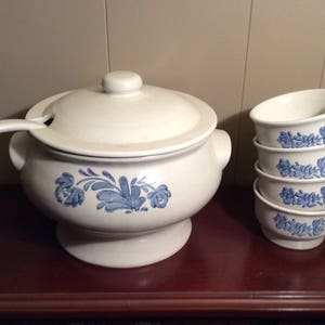 Pfaltzgraff soup tureen, cups, and ladle.  Pfaltzgraff Yellowstone pattern.