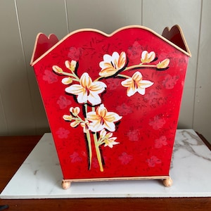 Vintage Red Metal Trash Can