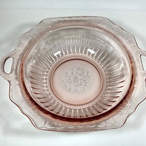 Pink Depression Glass, Blush Pink Pressed Glass, Large Serving Bowl