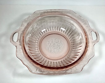 Pink Depression Glass, Blush Pink Pressed Glass, Large Serving Bowl