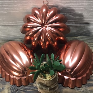 3 Vintage Copper Jello Molds