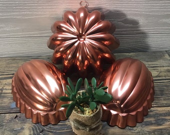 3 Vintage Copper Jello Molds