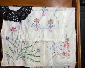 Vintage Embroidered Linen Collection, Embroidered Projects Lot