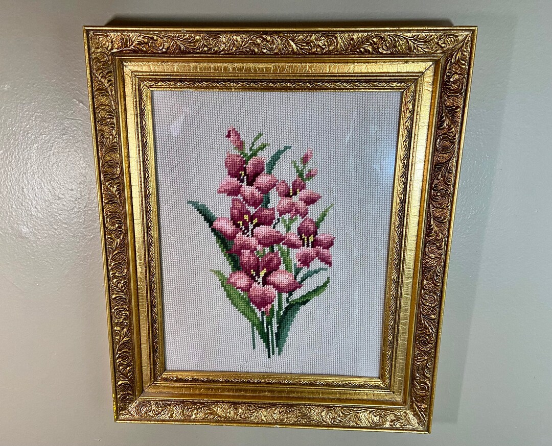Framed Needlepoint Picture, Vintage Handmade Gold Gilt Needlepoint - Etsy