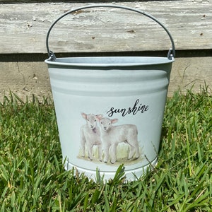 Galvanized Bucket~Metal Milk Pail~Planter Bucket~White Farm Bucket-Lamb Bucket