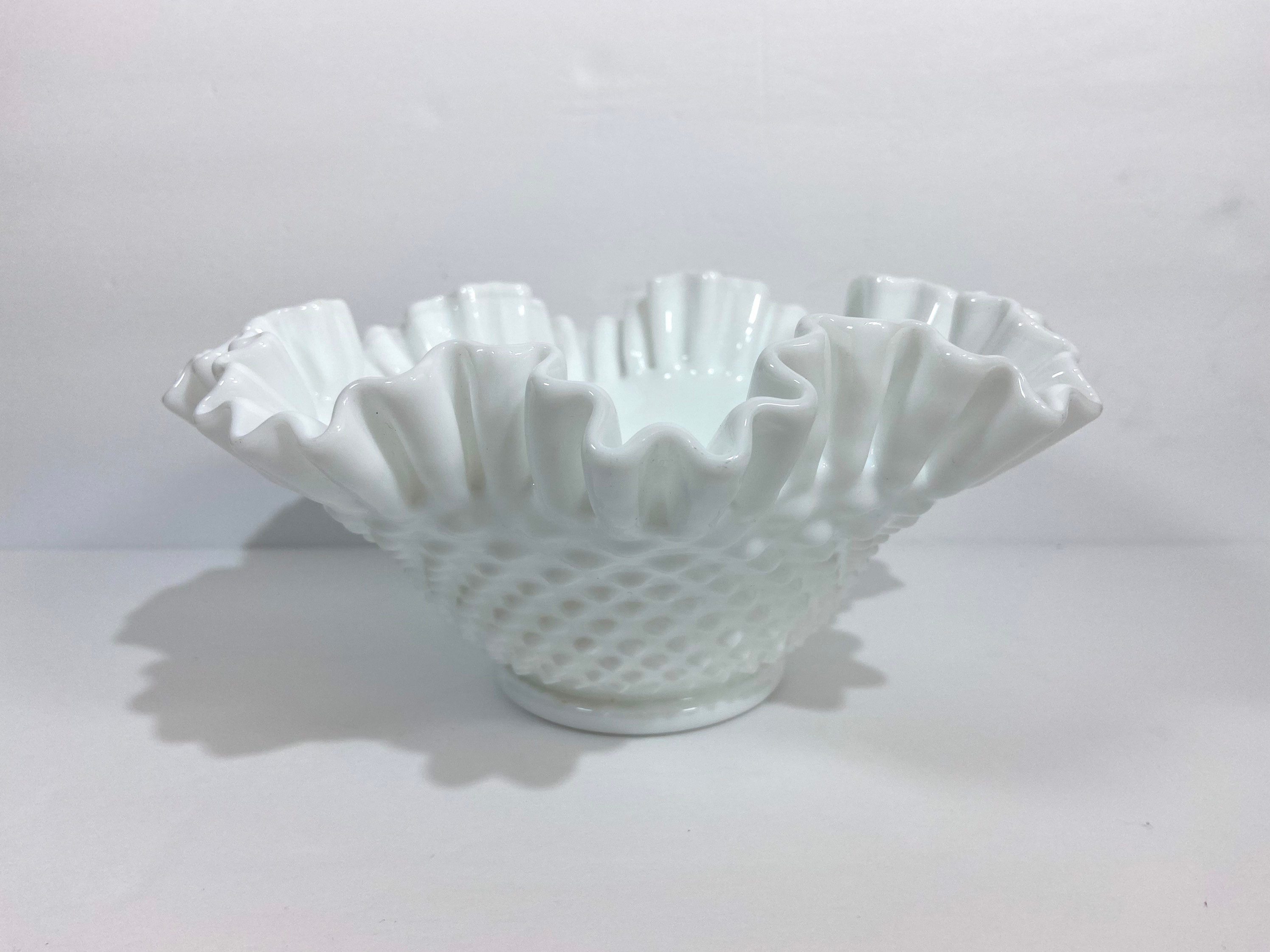 Vintage Fenton White Hobnail Milk Glass Ruffled Edge Bowl - Etsy
