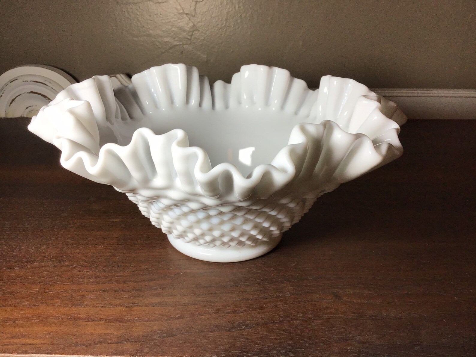 Vintage Fenton White Hobnail Milk Glass Ruffled Edge Bowl - Etsy