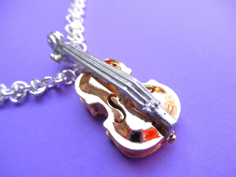 Fancy Violin viola cello bass locket gold plated with sterling silver chain and black lamp work beads