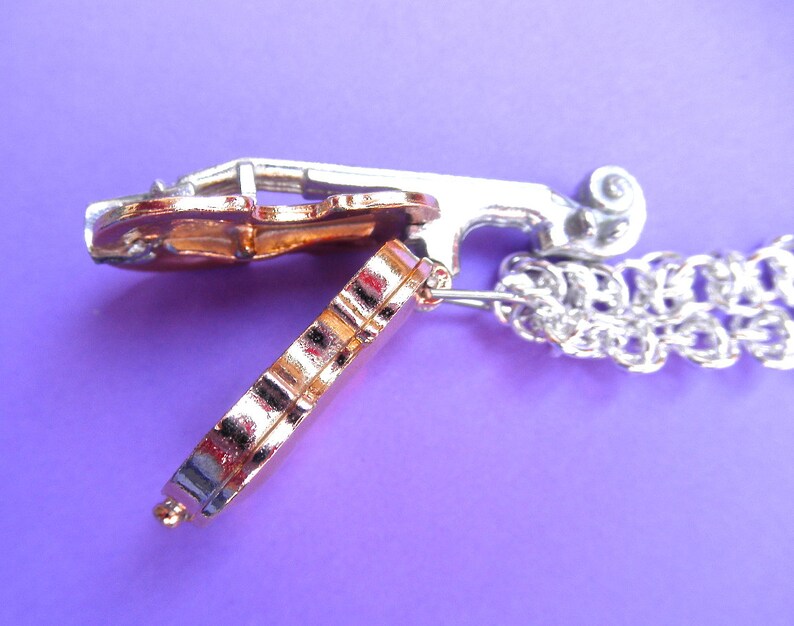 Fancy Violin viola cello bass locket gold plated with sterling silver chain and black lamp work beads