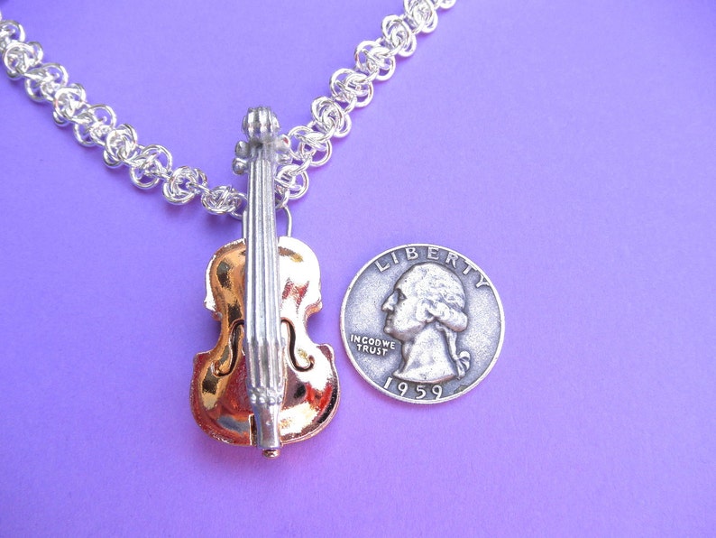 Fancy Violin viola cello bass locket gold plated with sterling silver chain and black lamp work beads