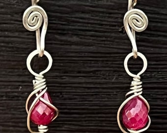 Ruby Gemstone Earrings in Argentium Sterling Silver, July Birthstone