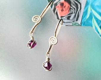 Amethyst Swarovski Crystal Earrings in Argentium Sterling Silver