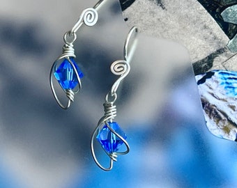 Sapphire Blue Swarovski Crystal Earrings in Argentium Sterling Silver