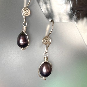 Black Pearl Earrings in Argentium Sterling Silver, June Birthstone
