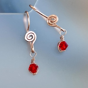 Swarovski Crystal Earrings in 14k Rose Gold, Light Siam Red