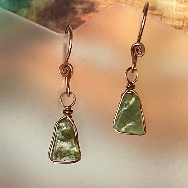 Vesuvianite (Idocrase) Gemstone Earrings in Copper